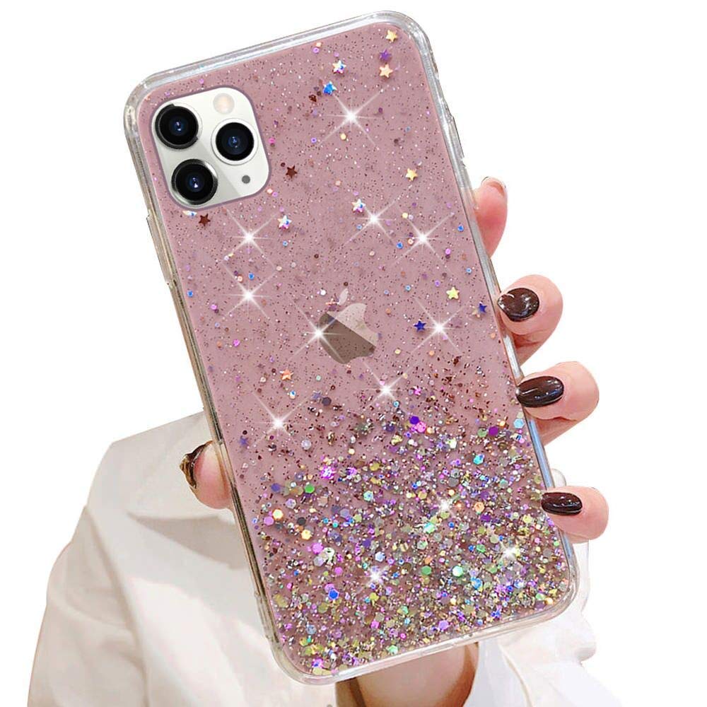 LCHULLE Design for iPhone 12 Mini Case,Glitter Paillette Sparkle Bling Protective Case for Women Girls,Clear TPU Bumper Silicone Back Cover for iPhone 12 Mini,Pink — image 1