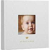 Pearhead Baby Photo Album, Keepsake Baby Memory Book with Photo Pockets, Gray and White Polka Dot Cover