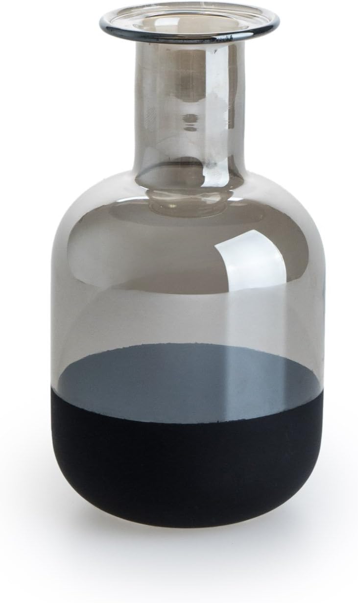 Black Velvet Studio Decorative Glass Vase Brown Glass Vase Modern Vintage Style Botella for Home Office Room Dimensions Mesa Small Brown Bottle Model 16 * 9 * 9 cm.