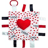 Baby Jack &amp; Co 10x10&rdquo; CHD Awareness Lovey Sensory Plush Blanket - Tag Toys for Babies - Baby Stroller Toys - Learn Shapes, Letters &amp; Colors - Perfect Baby Toy &amp; Baby Gift w/Stroller Clip