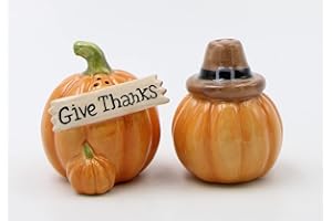 Cosmos Gifts 21030 "Give Thanks" Ceramic Pumpkin Salt and Pepper Shaker, Orange
