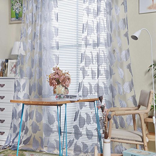 Feather Sheer Windows Curtain LINGERY 1PC 200X100CM (L x W)Tulle Window Treatment Voile Drape Valance Panel Fabric Various color (Gray)