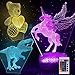 3 pcs Night Light 3D lamp Dinosaur, Bear, Unicorn Pattern - 16 Colors Changing LED Light Touch Switch Illusion USB Lamps with Remote Crackle White Base for Boys and Girls Home Decoration（3 in1)
