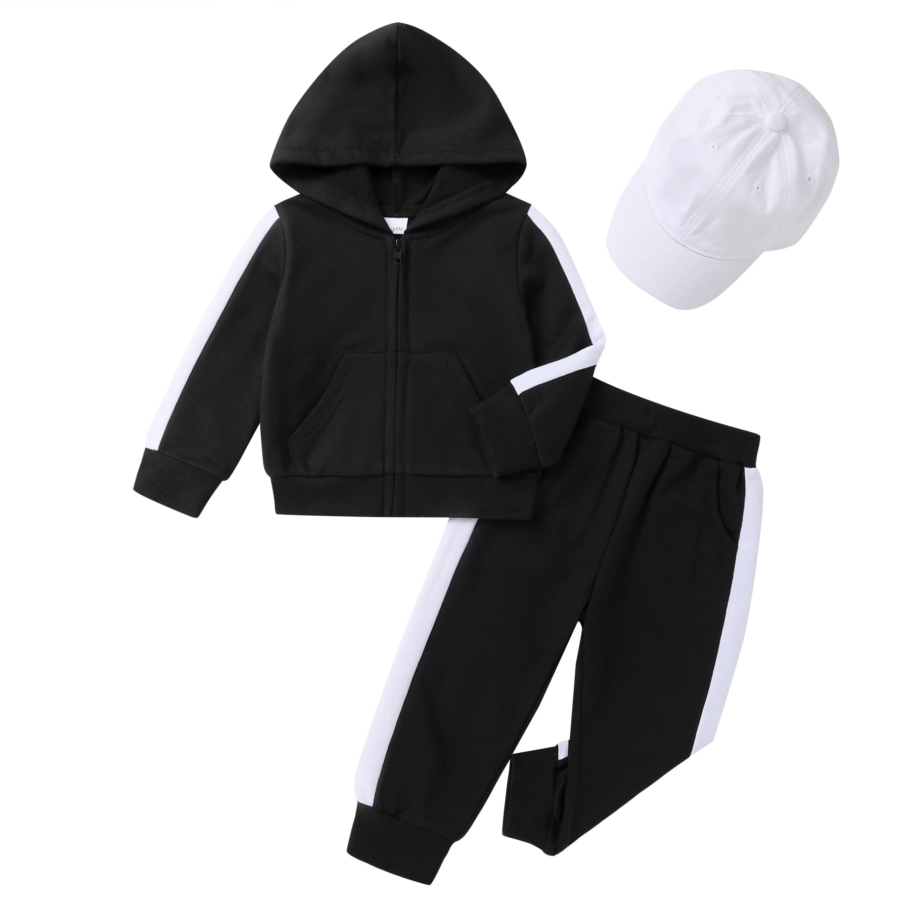 Photo 1 of **MINOR DAMAGE - USED**
Tiny Cutey Toddler Baby Girl Boy Fall Winter Outfits Long Sleeve Hoodie Sweatshirt Sweatpant Clothes Set SweatSuit with Cap(12-18 Months?Black)