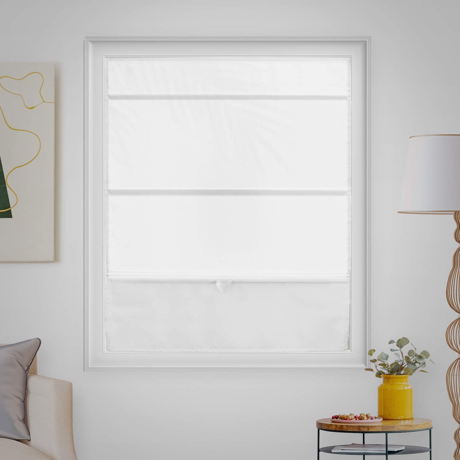 CHICOLOGY Magnetic Roman Shades, Fabric Window Treatment It's Perfect for Dining Room/Bedroom/Kitchen/Office and More, 27" W X 64" H, Runway White (Light Filtering): Home & Kitchen