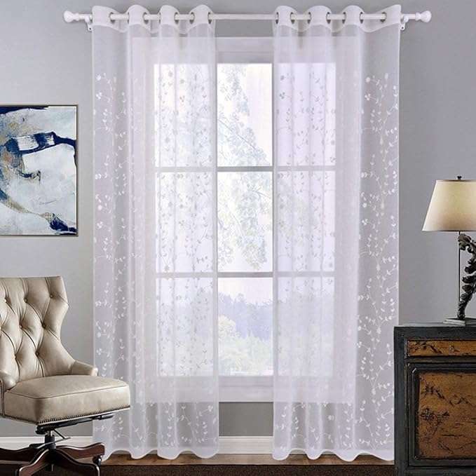 GWELL Weiß Transparent Gardinen Ösenschal Vorhang mit Ösen Dekoschal für Wohnzimmer Schlafzimmer 1er-Pack Muster-B 260x140cm(