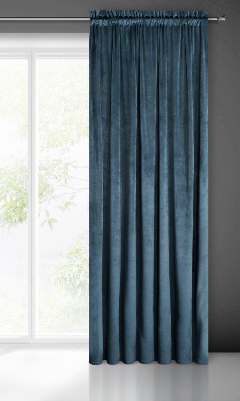 Eurofirany PIERRE Soft Plain Opaque Velvet Curtain with Rufflette Tape For Rail - 1 Unit, Fluffy Panel Drape Classic Glamour Elegant Living Room, Bedroom, 215 g/m2, W55 x L118, Navy