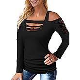 Bellelily Womens Sexy Tops Cut Out Cold Shoulder Half Sleeve Shirts Square Neck Hollow Out Ruched Concert Rock Tee Blouse