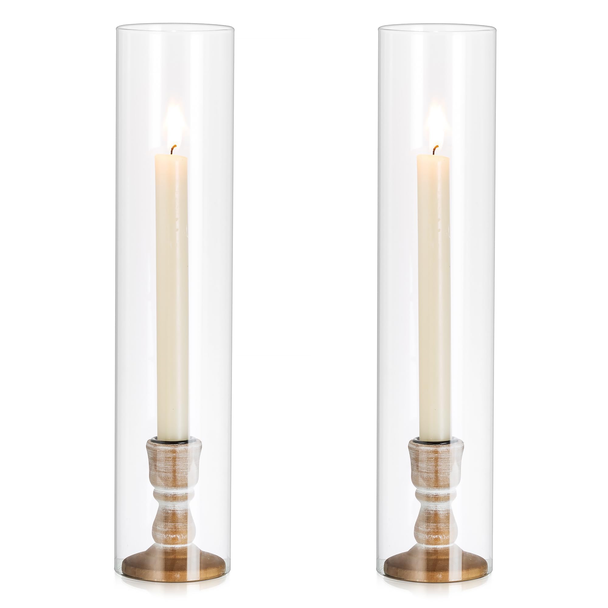 Inweder Candle Holder for Candlesticks: 2 Pcs Hurricande Candlestick Holders Glass Taper Candle Holders Wooden Candle Holder with Removable Glass for Table Centerpiece Wedding Event or Home Decor