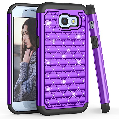Samsung A5 2017 Case, Galaxy A5 2017 Cute Case For Girls Women, TILL(TM) Studded Rhinestone Crystal Bling Diamond Sparkly Luxury Shock Absorbing Hybrid Defender Rugged Slim Glitter Case Cover [Purple]