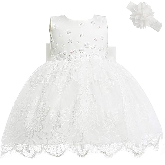 AHAHA Baby Mädchen Prinzessin Kleid Blumenmädchenkleid Taufkleid Festlich Kleid Hochzeit Partykleid Festzug Babybekleidung