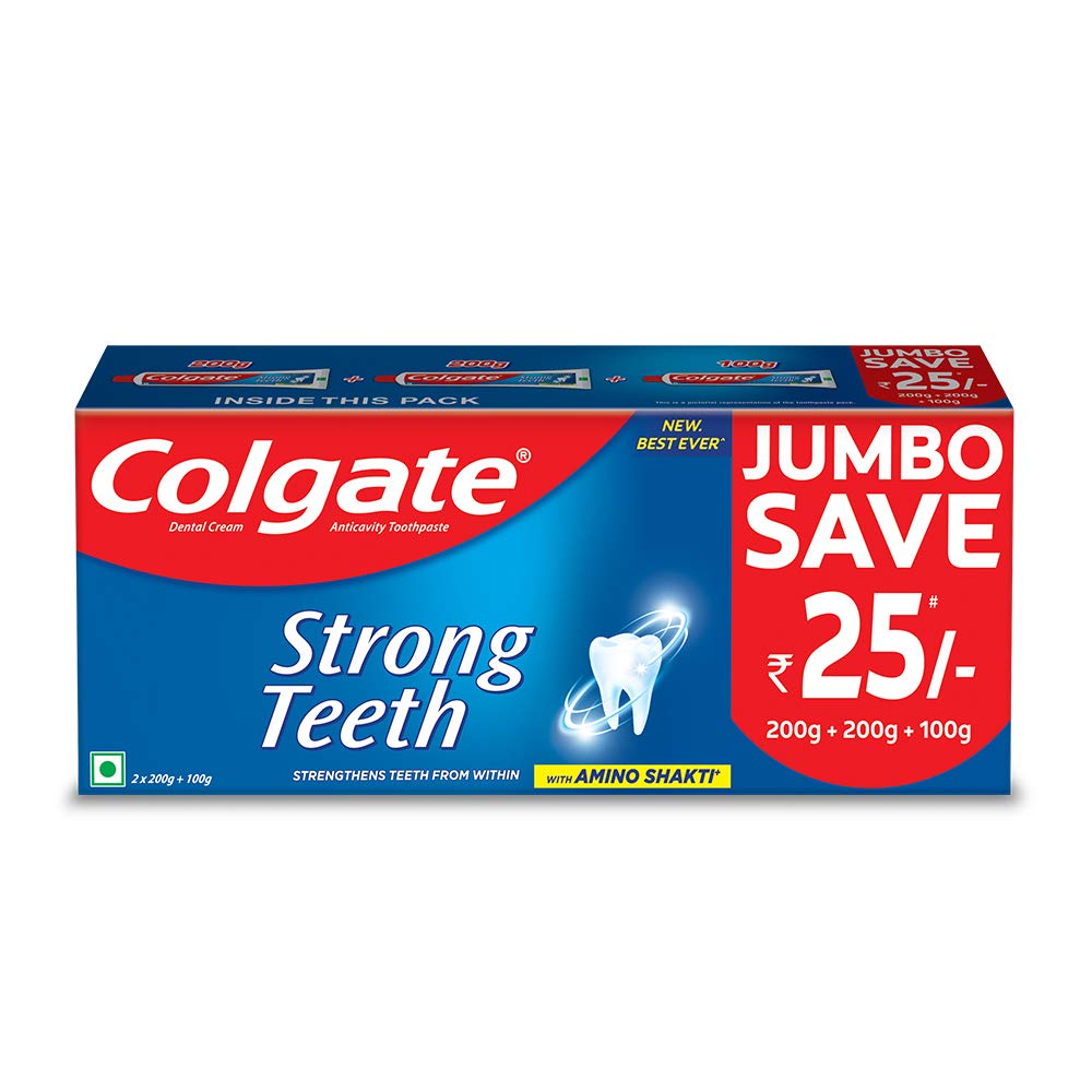 For 167/-(20% Off) Colgate Strong Teeth Anticavity Toothpaste with Amino Shakti - 500gm Saver Pack at Amazon India