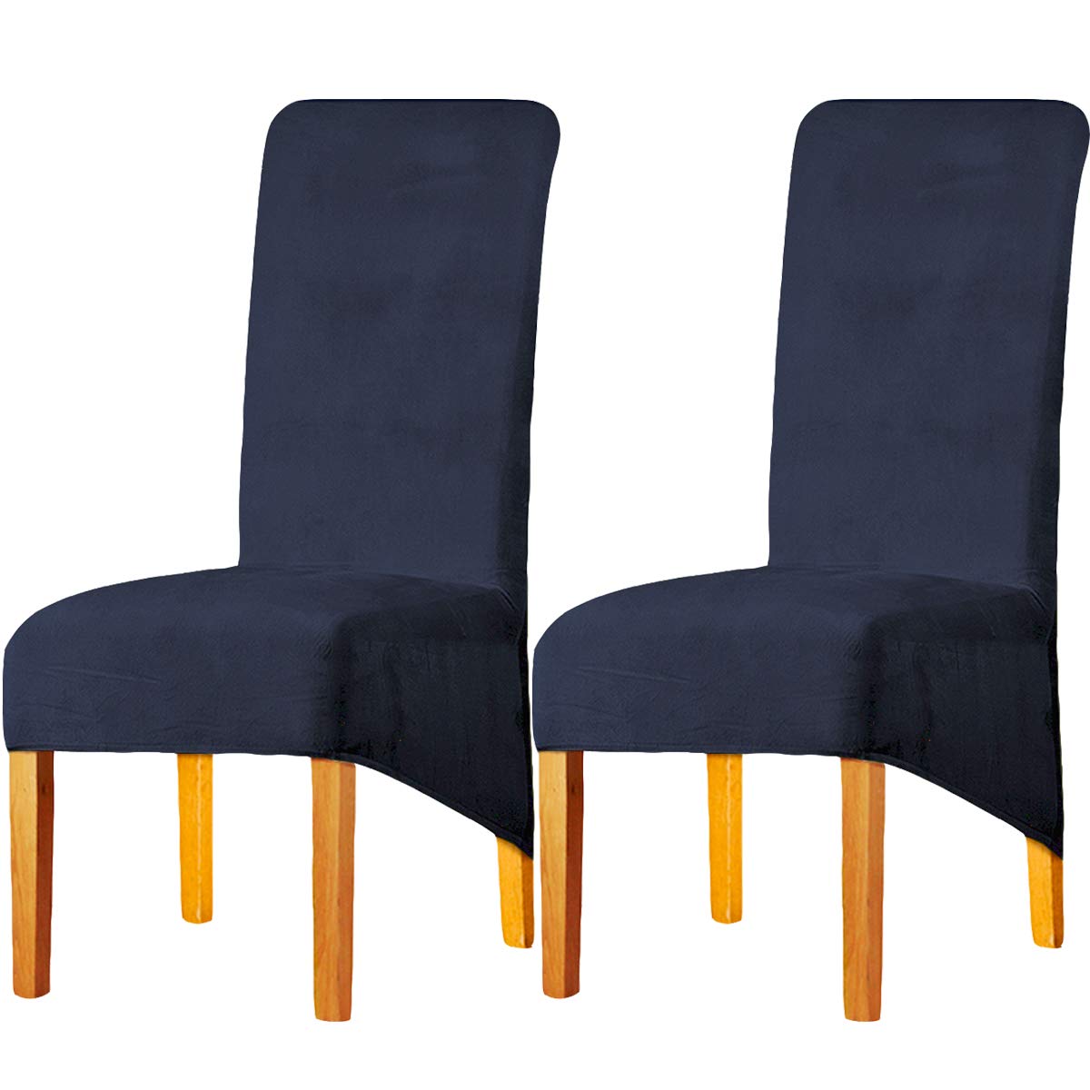 LANSHENG Velvet Dining Chair Covers, Stretch High Back Chair Seat Protector Slipcovers, Washable Removable Kitchen Chair Covers for Dining Room (Navy Blue, Set of 2)