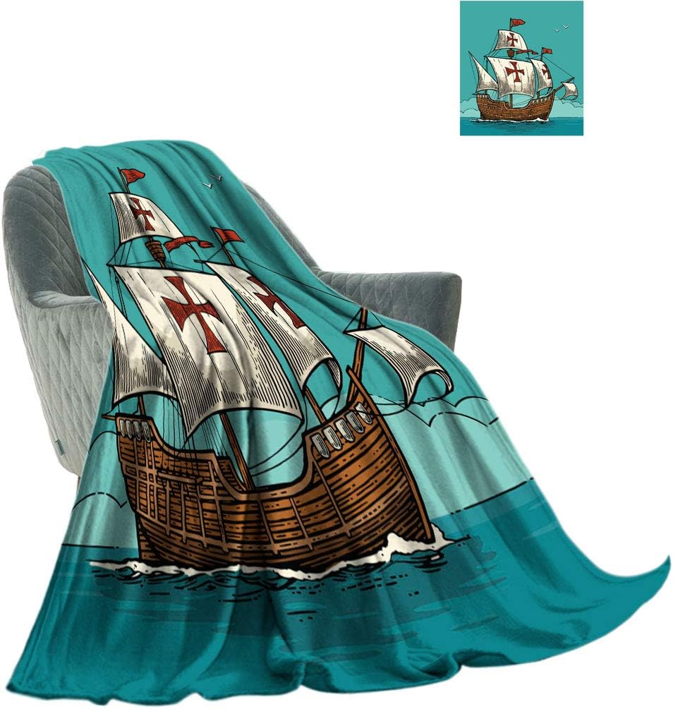 Marine Decor Microplush Blanket, Sailing Ship Floating on The Sea Waves