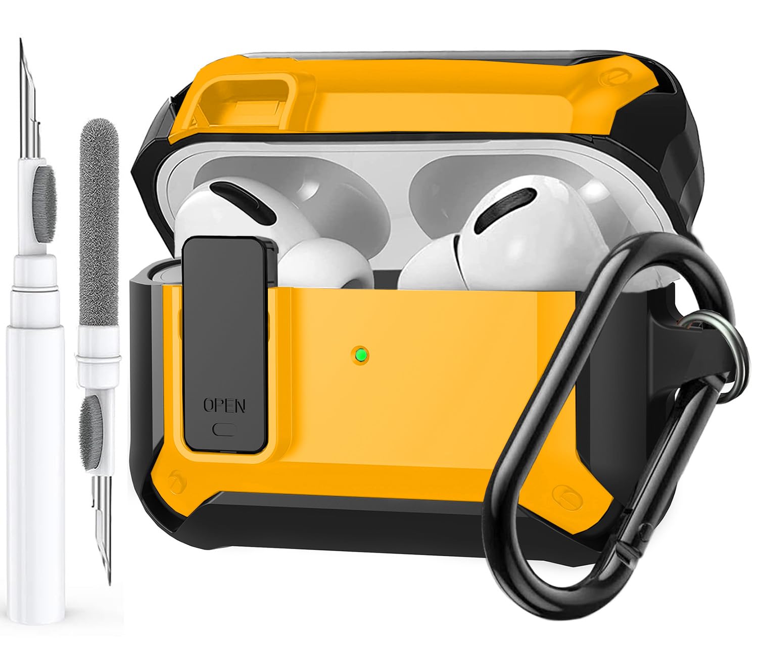 Olytop for Airpods Pro 2/1 Gen Case Cover with Lock (2019/2022/2023), Rugged Locking Case for Airpod Pro 2nd/1st Generation Shockproof Armor Protective Skin for Apple iPod Pro - Black/Yellow