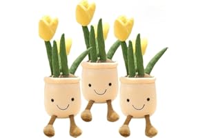 FAVOSTA Cute Succulents Tulip Plush Toy, 13.8'' Potted Plant Stuffed Plush, Soft Fluffy Succulents Throw Pillow, Plush Toy for Kids Girls (Yellow - Tulip 3PC, 35cm/13.8inch)