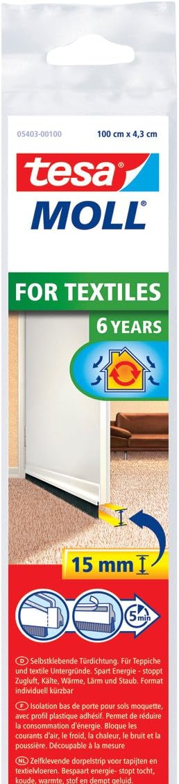 tesamoll Self Adhesive Draught/Draft Excluder Door Brush Seal for Textile Covered Floors - White