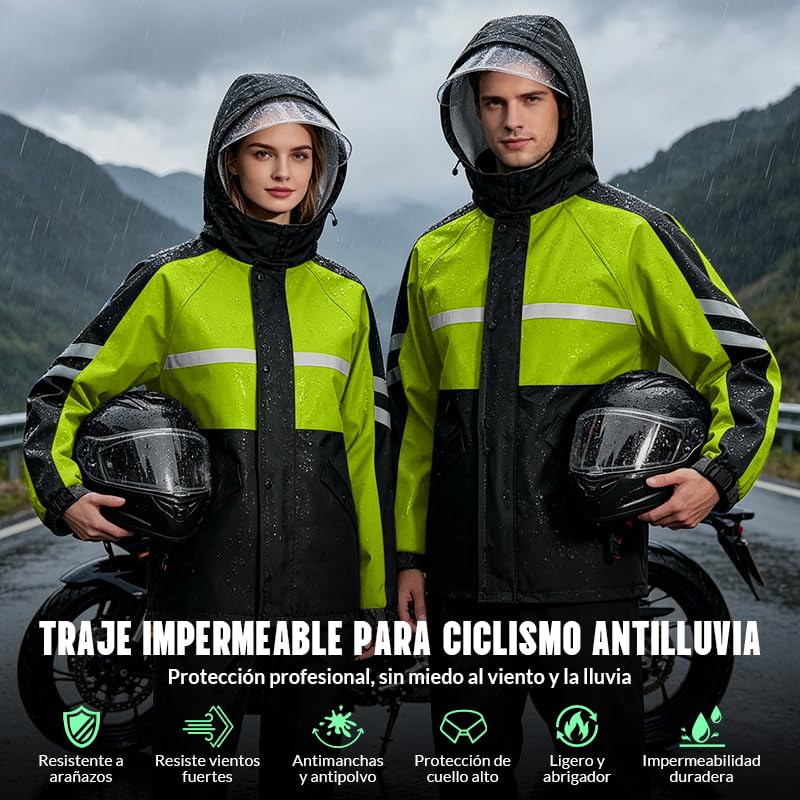 ZGMSDSCZ Traje Impermeable para Lluvia Motociclista, Alta Calidad Chubasquero Seguridad Reflectante con Capucha & Cubrezapatos, Traje de Lluvia para Motocicleta para Mujer y Hombre en Motocicleta