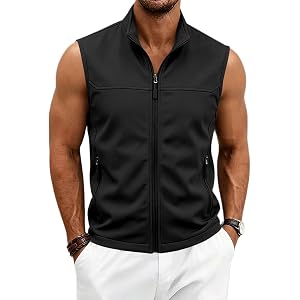 Biacolum Mens Lightweight Zipper Vest Trendy Casual Solid Sleeveless Collared Neck Golf Outerwear Tops with Pockets
