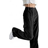EMMIOL High Waisted Corduroy Pants for Women, Bootcut Wide Leg and Baggy, Cargo Vintage Loose Trouser in Dark Brown Black