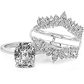 Jeulia 2PCS Interchangeable Wedding Ring Set for Women 925 Sterling Silver 5.44 ct Cushion Cut Diamond Bridal Set Butterfly Eternity Ring Band Romantic Jewelry Gift with Box