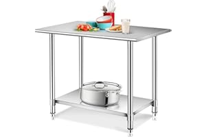 tonchean Stainless Steel Work Table 24'' x 36'', Heavy Duty Prep Worktable, Commercial Food Prep Worktable, Strong Metal Work