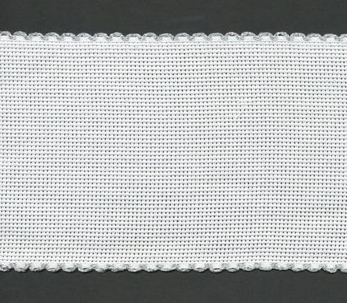 Stitchtastic 4 Inch/10cm Wide Aida Band (14 Count) - Silver Edging