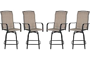 JMGJOY Outdoor Swivel Bar Stools Set of 4, 26.6" Seat Height Patio Bar Chairs with Metal Frame & Textilene Fabric, for Patio, Deck, Garden, Brown
