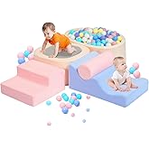 MIND&ACTION 6-Piece Toddler Climbing Toys Indoor with Ball Pit, Climbing Toys for 1+ Year Old, Soft Play Set Baby Foam Blocks for Toddler 1-3 (Ball Not Included)