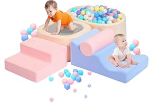 MIND&ACTION 6-Piece Toddler Climbing Toys Indoor with Ball Pit, Climbing Toys for 1+ Year Old, Soft Play Set Baby Foam Blocks for Toddler 1-3 (Ball Not Included)