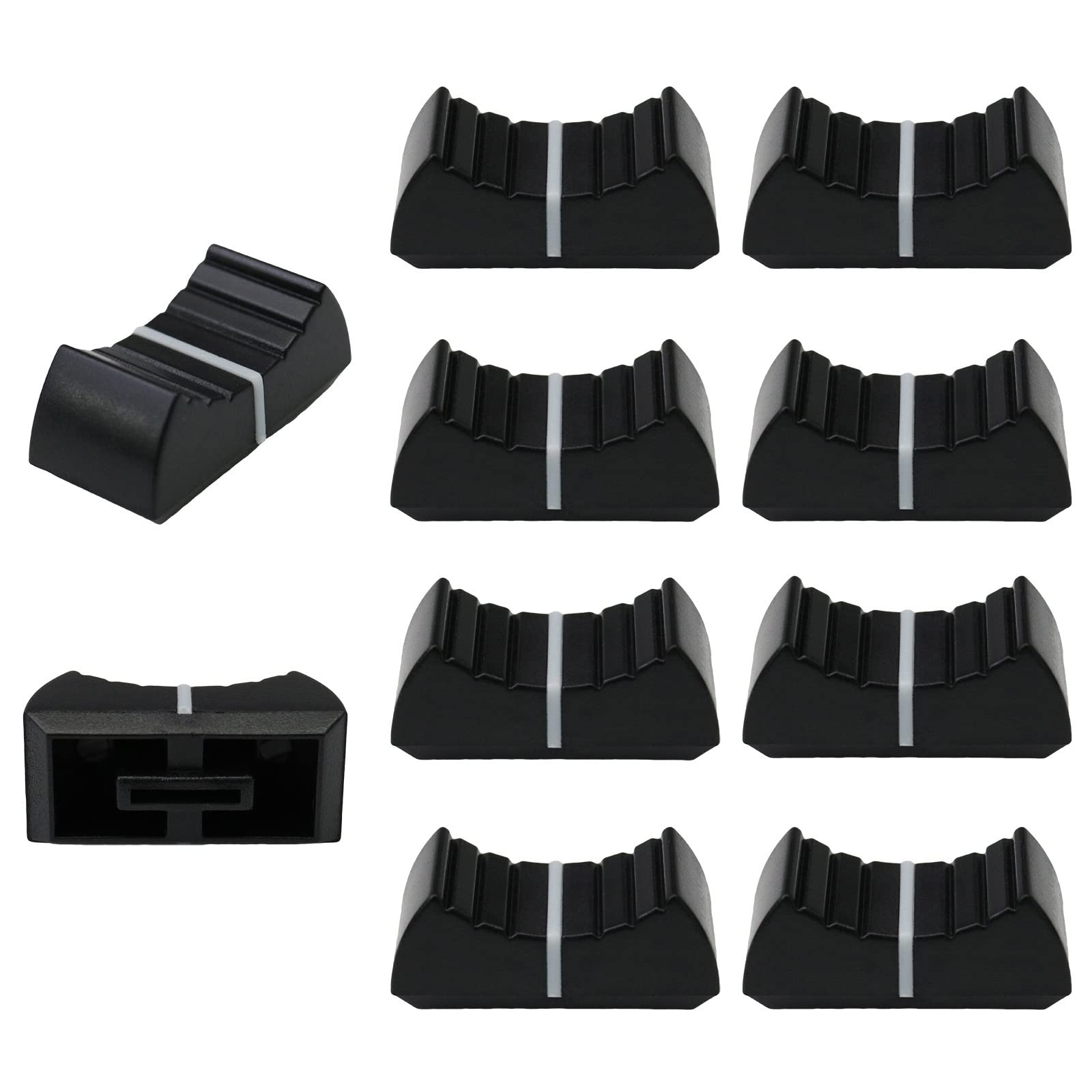 8mm Hole Colour Body Linear Slider/Fader Caps Pack of 10 (Black/White)