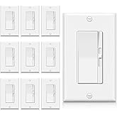BESTTEN 10 Pack Super Slim Dimmer Light Switch for 300W Dimmable LED/CFL Lights and 600W Incandescent/Halogen, Single Pole/3-Way LED Slide Dimmer, Wall Plate Included, ETL Listed, White