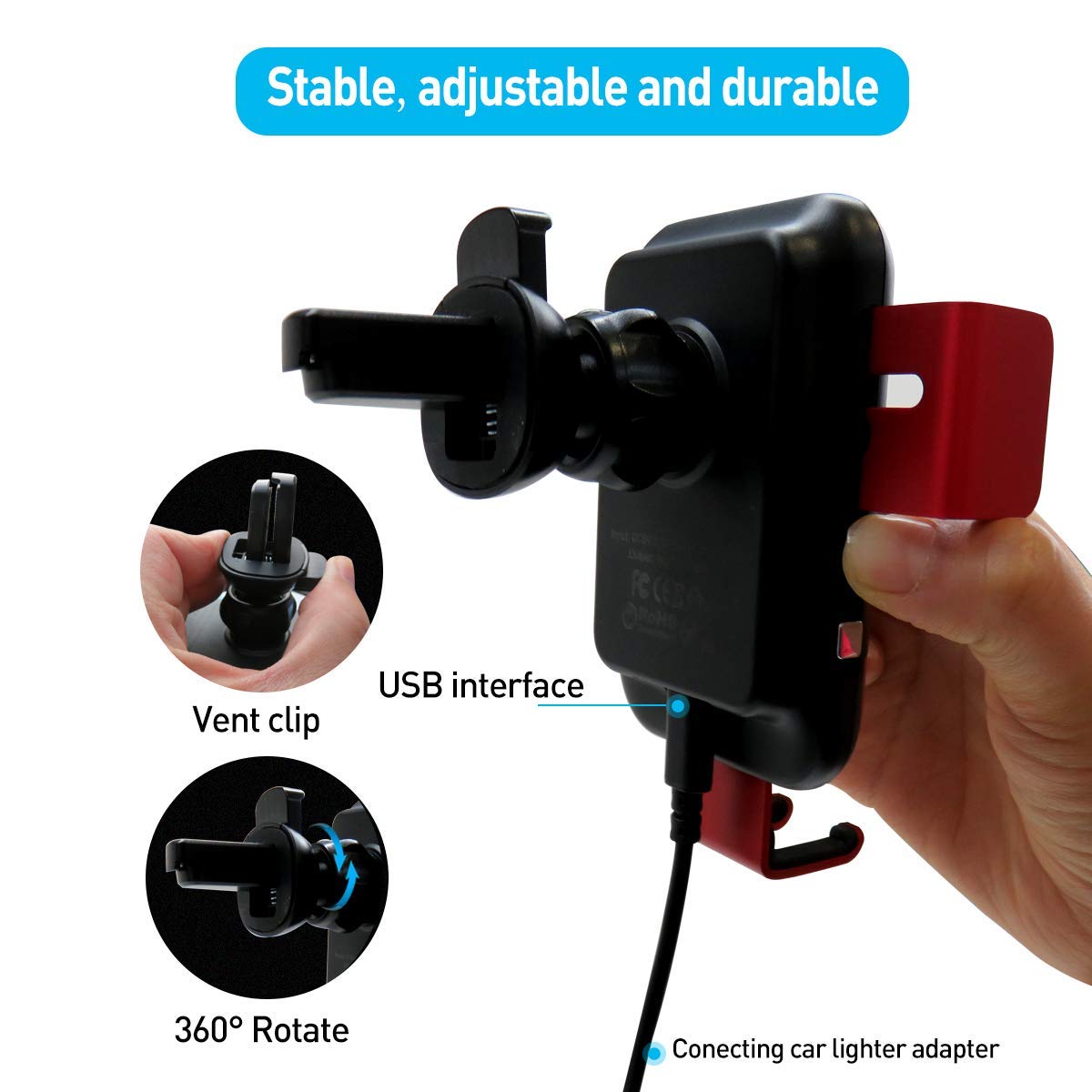 Wireless Car Charger, 10W/7.5W Qi Fast Charging Auto-Clamping Gravity Sensor Car Mount,Windshield Dashboard Air Vent Car Phone Holder Compatible Galaxy S10 Plus/Note 10+ 5G/S9+/S8+, iPhone 11/11 Pro M