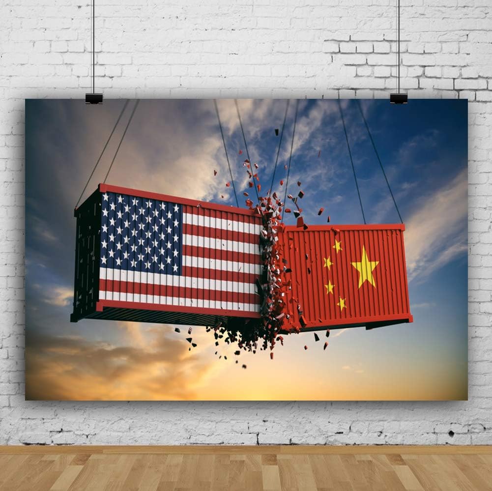 Amazon Aofoto アメリカ国旗 背景幕 星条旗 中国国旗 吊り下げ容器 日没 雲 アメリカン 中国国旗 写真背景 平和な世界スタジオ小道具 9x6フィート バックペーパー 背景布 通販