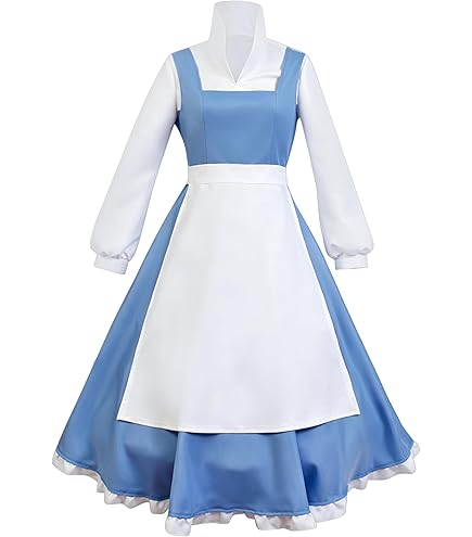 AMNPOLEN Beauty Belle Cosplay Costume Maid Blue Dress Women Girls Princess Halloween Carnival Fancy Dress up Ball Gown Outfit Suit (Blue 01, Medium) : Clothing, Shoes & Jewelry