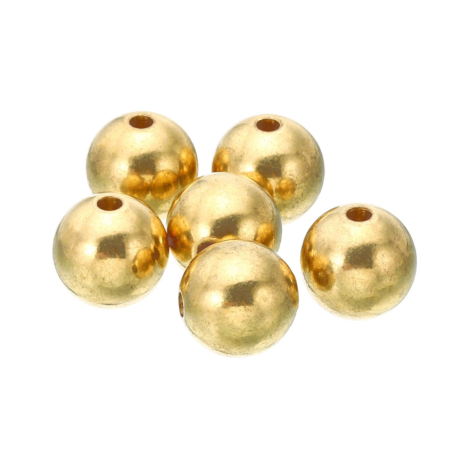 PATIKIL Brass Loose Balls, 6 Pcs 15mm OD 3mm ID Smooth Round Spacer Beads for Craft Metal Seamless Ball Beads for Bracelet Necklace Jewelry Making, Golden