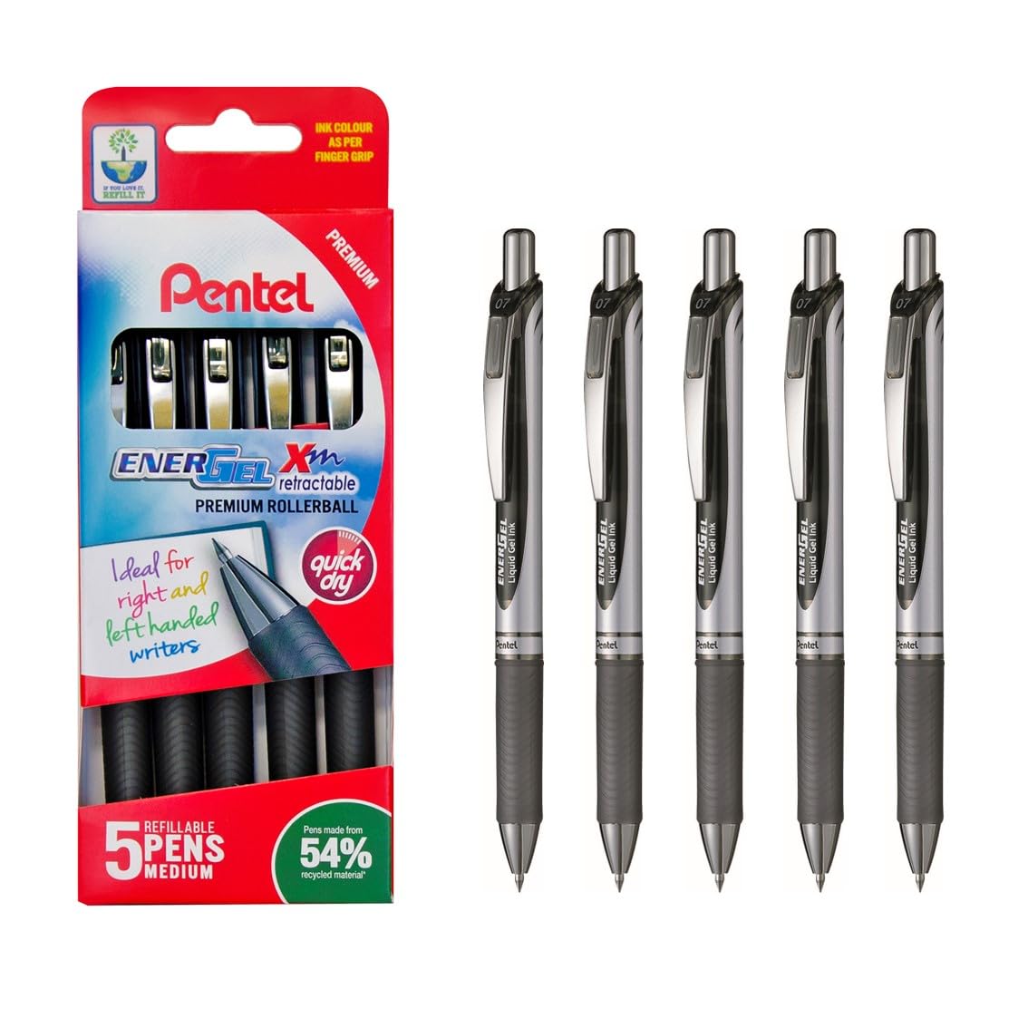 Pentel EnerGel Xm 5pc Black Wallet