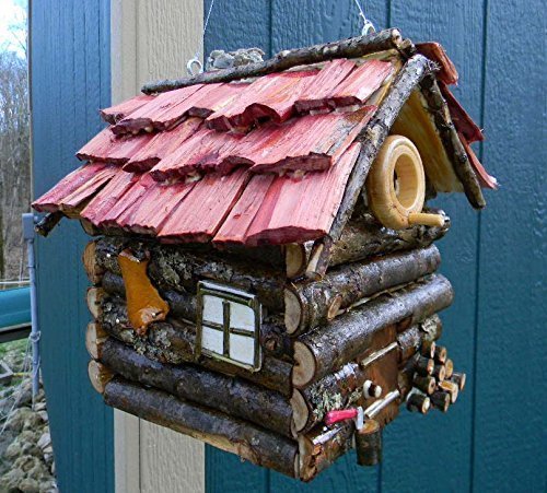 Log Cabin Birdhouse, Ash and Cedar, Many Handcrafted Details