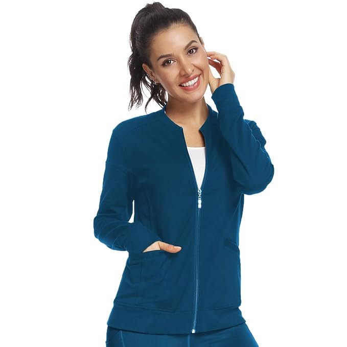 Buy Scrub Jackets for Women Zip Front WarmUp Jacket Caribbean Blue at