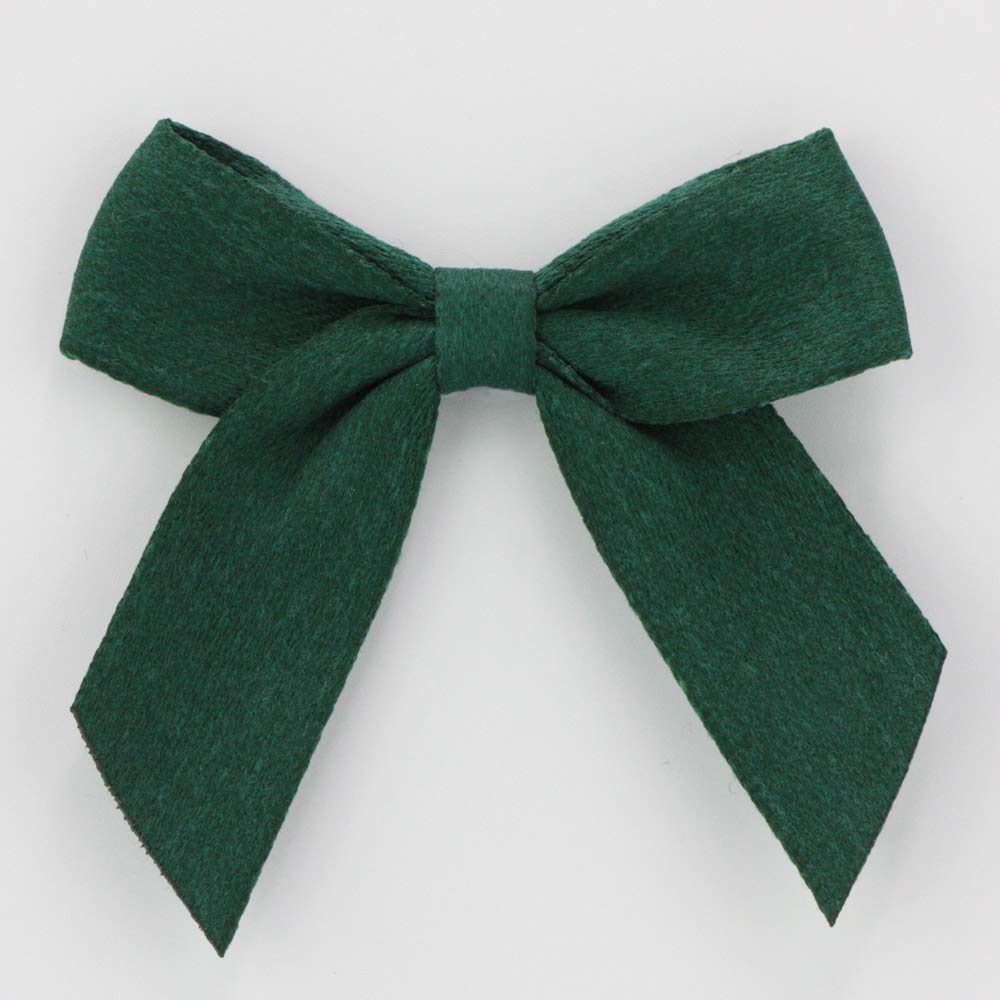 Polyester Ribbon Bows, 10 Pieces Self Adhesive Pre Tied Bows, Polyester Suede Ribbon Bow for DIY Craft Gift Wrap Card Making Embellishments Wedding Party Decoration, 5cm Wide (Forest Green)