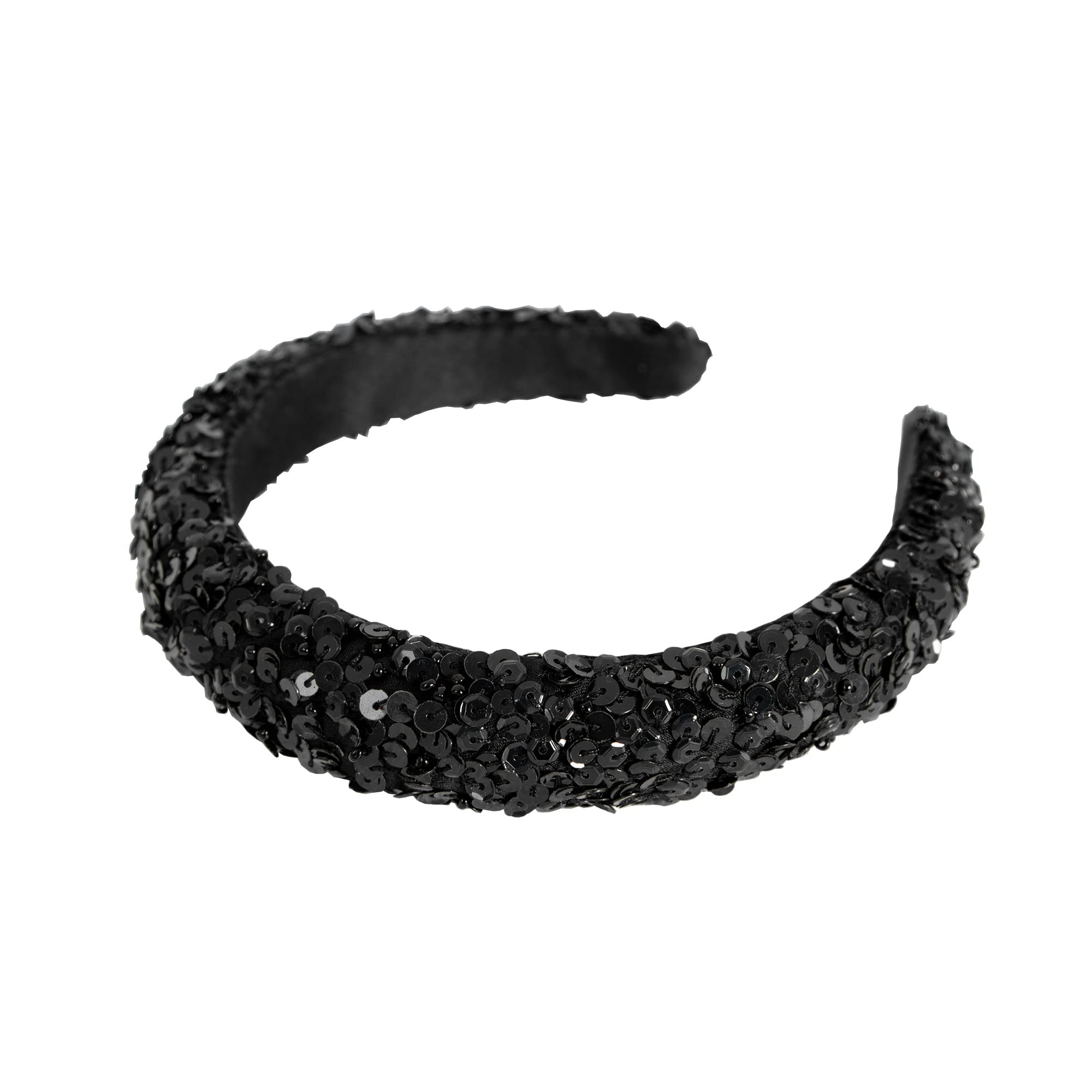 Womens Embellished Headband for Ladies Adults Sequin Alice Band Bridal Hair Accessories Bridesmaid Evening Formal, Black