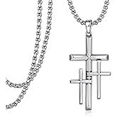 Tiaxiemo Cross Necklace for Men 925 Sterling Silver Calvary Three Crosses Necklace Christian Jewelry Gifts for Women Men