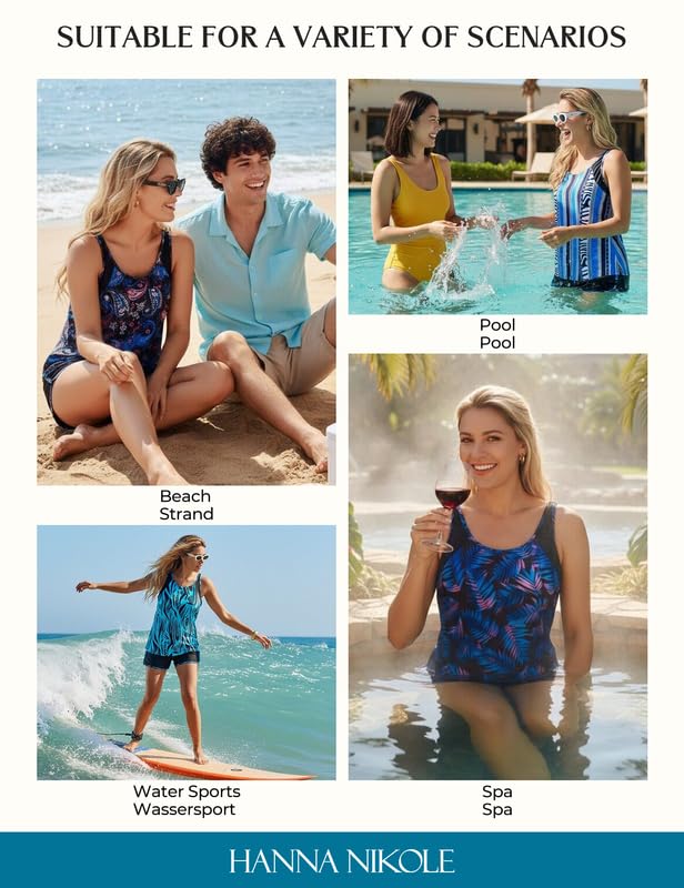Hanna Nikole Tankini Swimsuits for Women Tummy Control Two Piece Swimsuit Push Up Bra Built-in Swimwear and Built-in Panty High Waisted Bathing Suits with Boyshorts