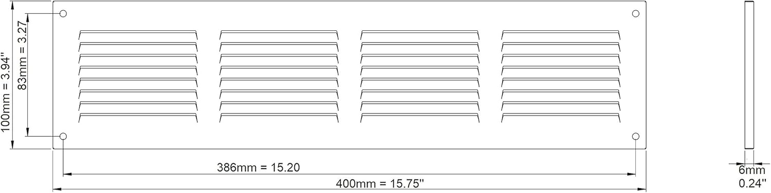 400x100mm / 16x4" inch White Metal Air Vent Grille Cover with Insect Mesh - Ventilation Cover - Image 3