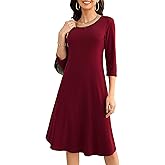 MISSKY Women's 3/4 Sleeve Pocket Loose Midi Casual Red Dresses for Women (XL,Wine)