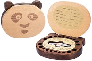 AhfuLife Baby Tooth Keepsake Fairy Box Holder with Lanugo Bottle, Wooden Panda Shape Keepsake Box for First Lost Teeth, Cute Tooth Storage Holder, Baby Shower Gifts for Newborn, Boys, Girls