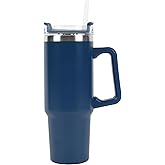 Envie 30 oz Tumbler Mug with Lid and Straw, Reusable Insulated Mug with Handle, Stainless Steel Tumbler for Iced & Hot Beverages, Navy Blue
