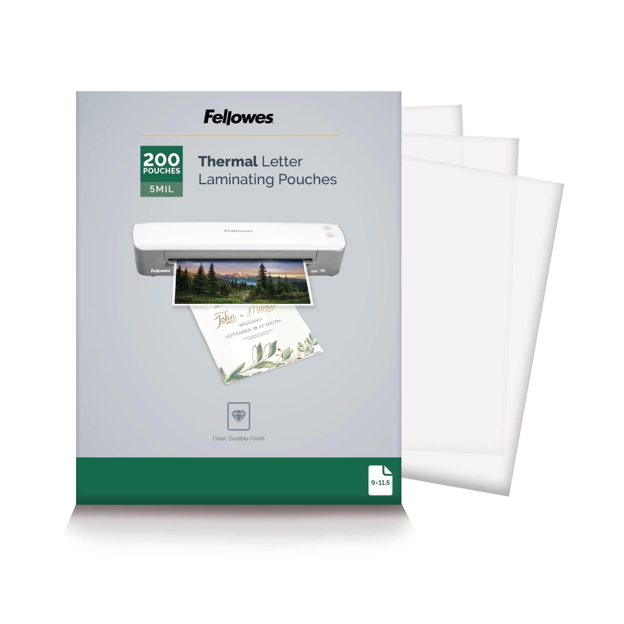 Fellowes Thermal Laminating Pouches, Letter Size Sheets, 5mil 200pk, Clear (5743601)