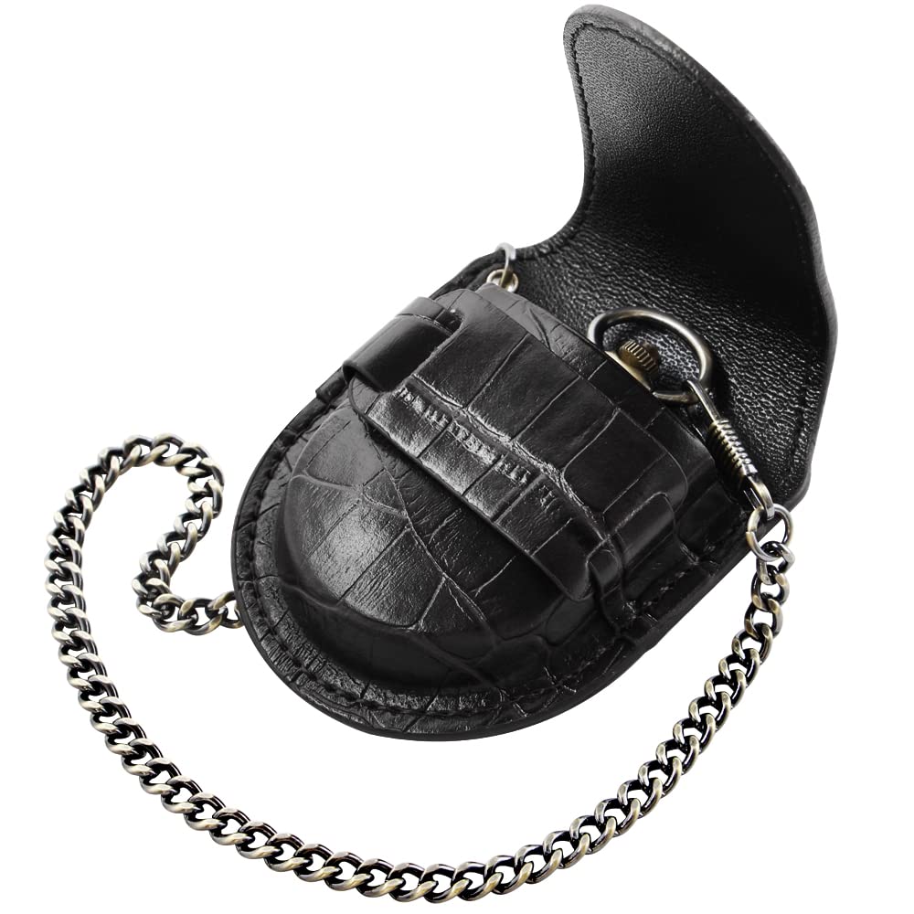Tiong Vintage PU Leather Pouch 45mm Pocket Watch Bag Storage Box Protector Holder Pocket Watches Stand with Chain for Men