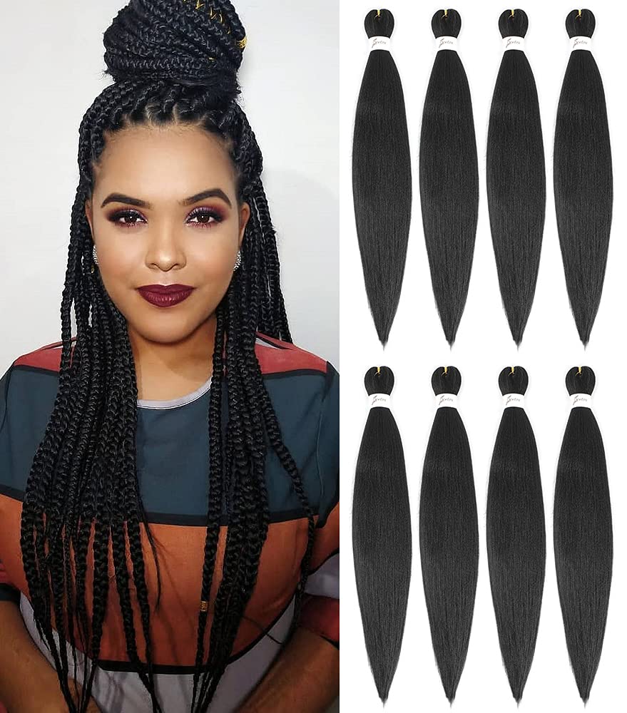 X-Tress Pure Black Pre-Stretched Braiding Hair Extension 8pcs 24"Easy Braid Crochet Twist Braids Natural Hair Braiding Yaki Straight Hair Extensions Synthetic Hair Bundle for Women(#1 Jet Black) โ image 1